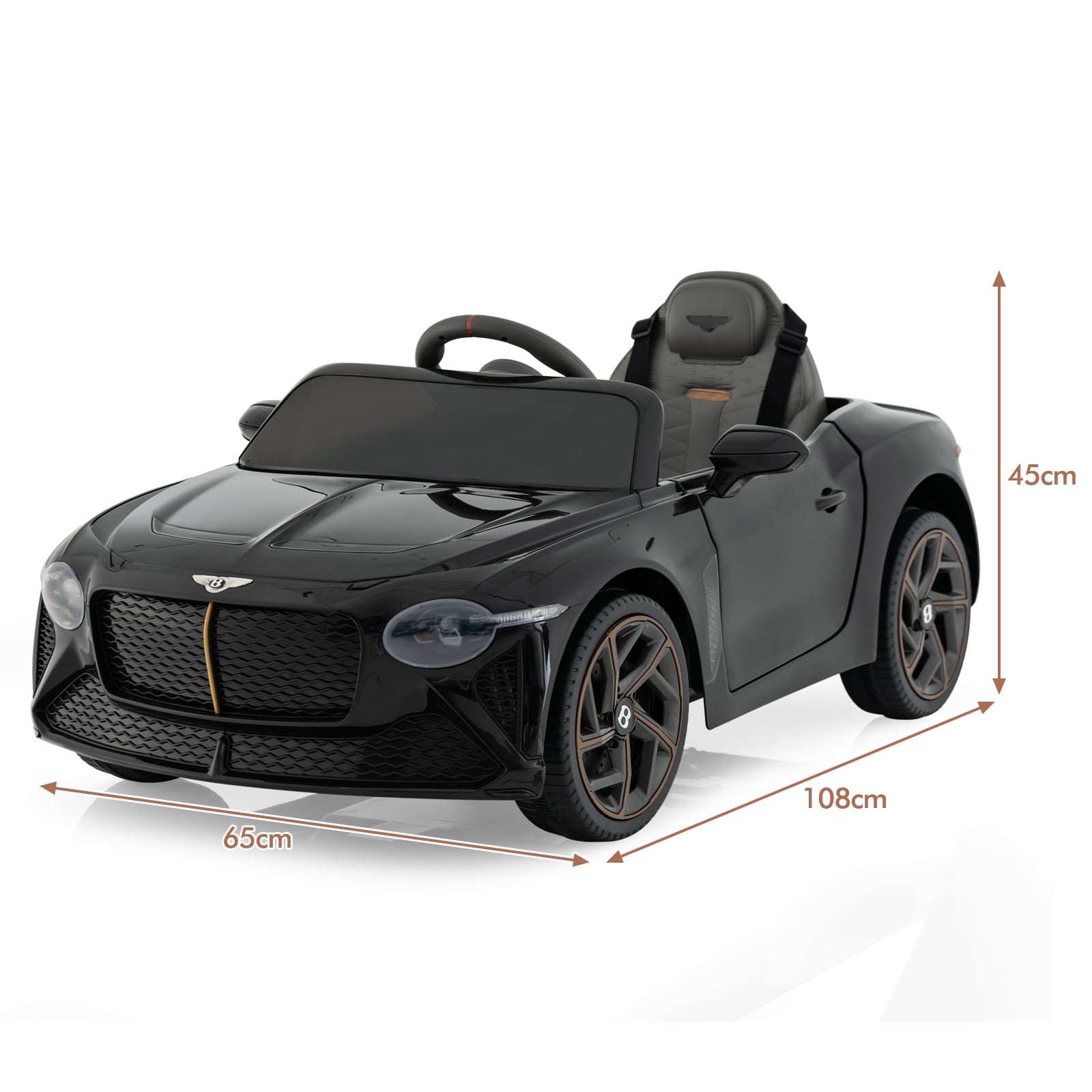 12V Licensed Bentley Bacalar Kids Ride On Car with Scissor Doors and Lights-Black