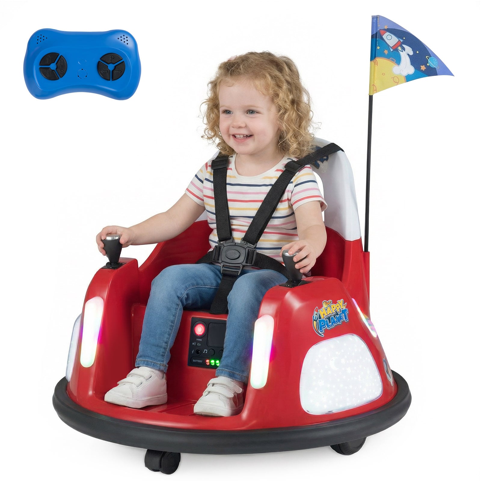 12V Bumper Car for Kids with Remote Control and Lighting Modes-Red