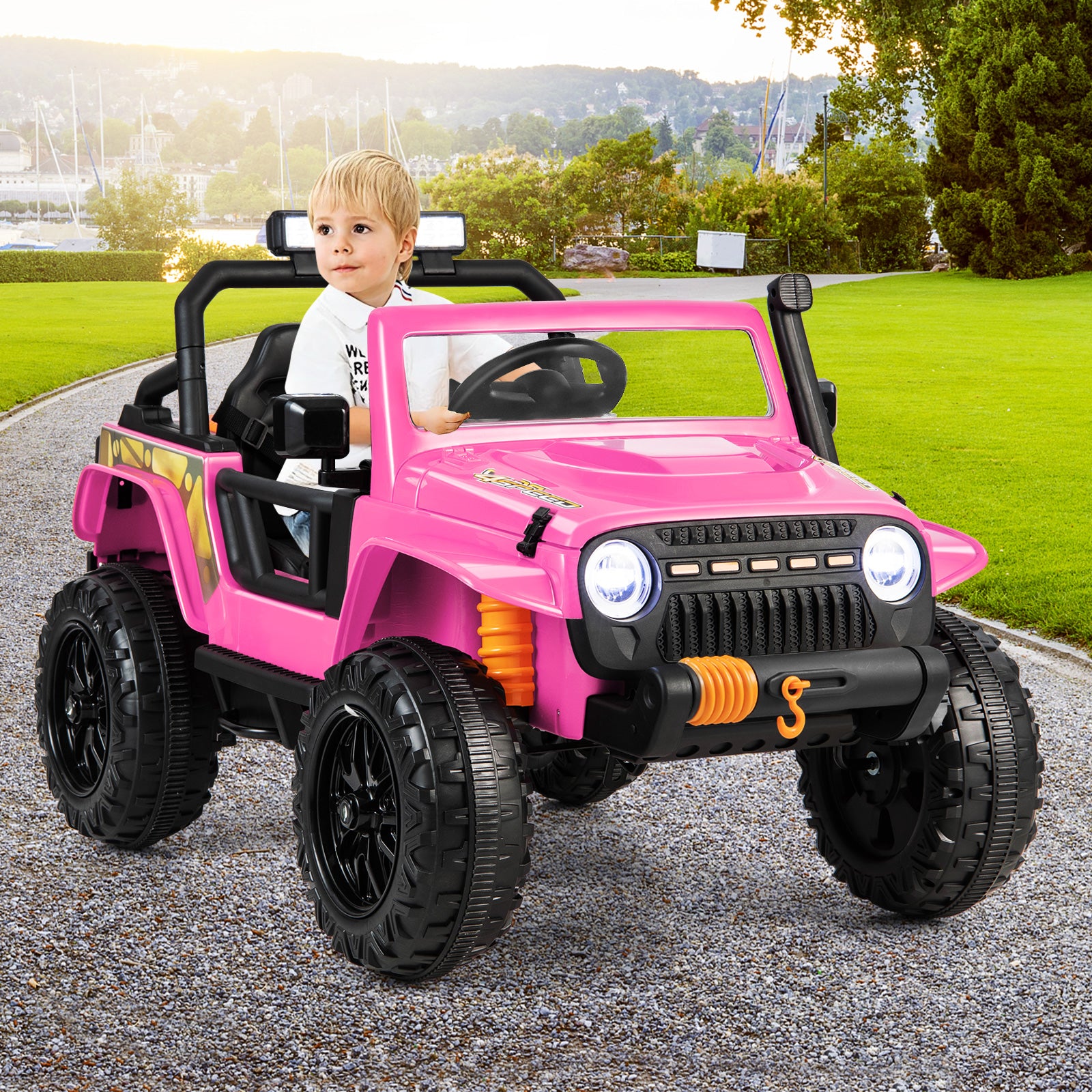 12V Kids Electric Ride on Car with Music and LED Lights-Pink