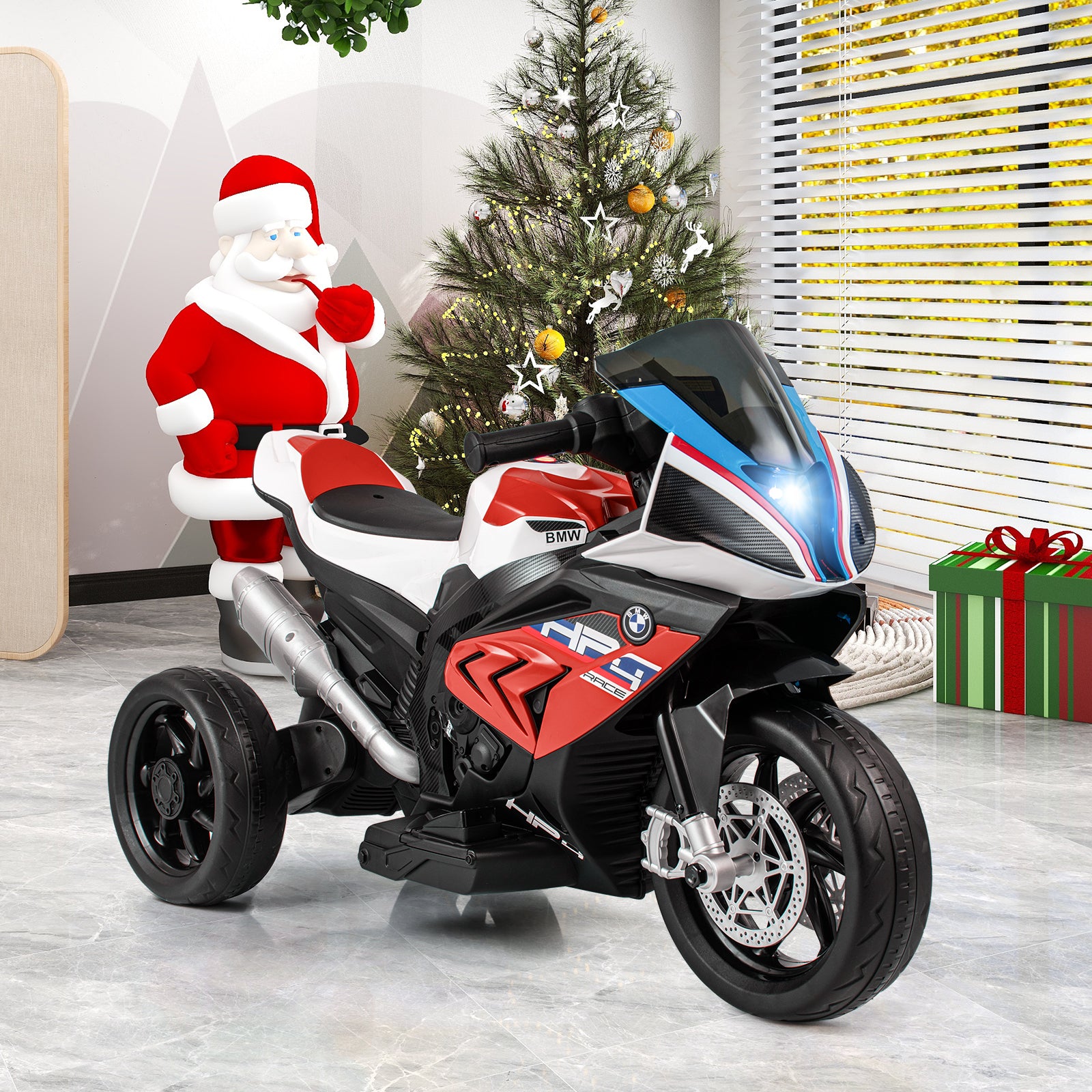12V Kids Motorcycle Ride-On Toy with Music and Headlight-Red