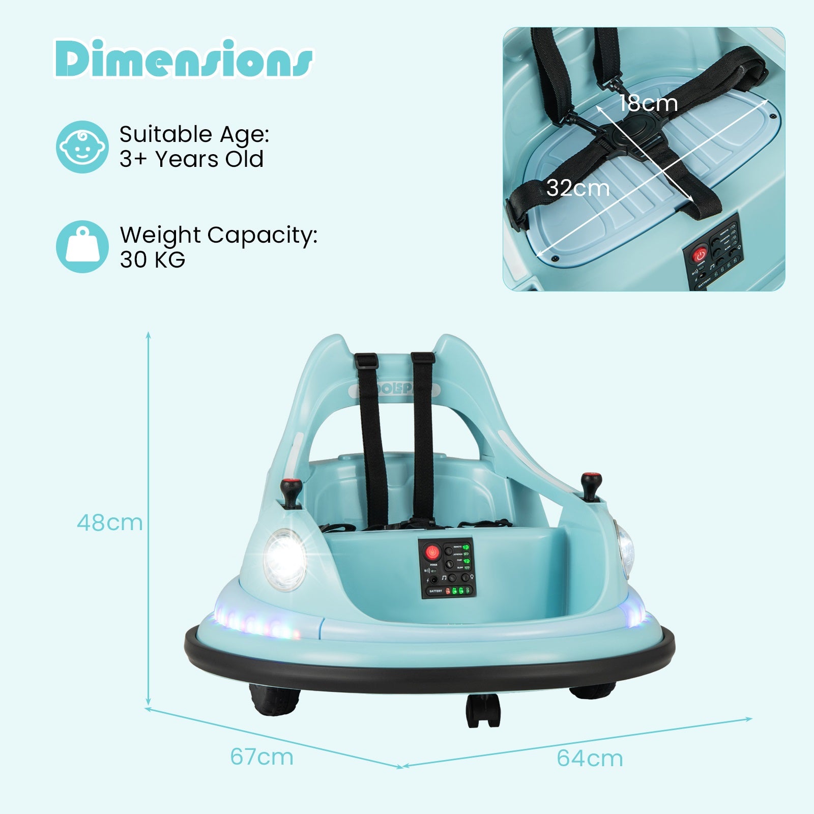 12V Kids Ride On Bumper Car with Dual Joysticks and 5 Light Effects-Blue