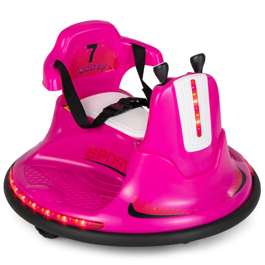 12V Kids Ride On Electric Bumper Car in bright pink with lights and a seat