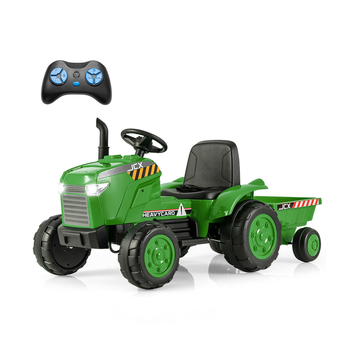 12V Kids Ride On Tractor with a remote control unit on a plain white background