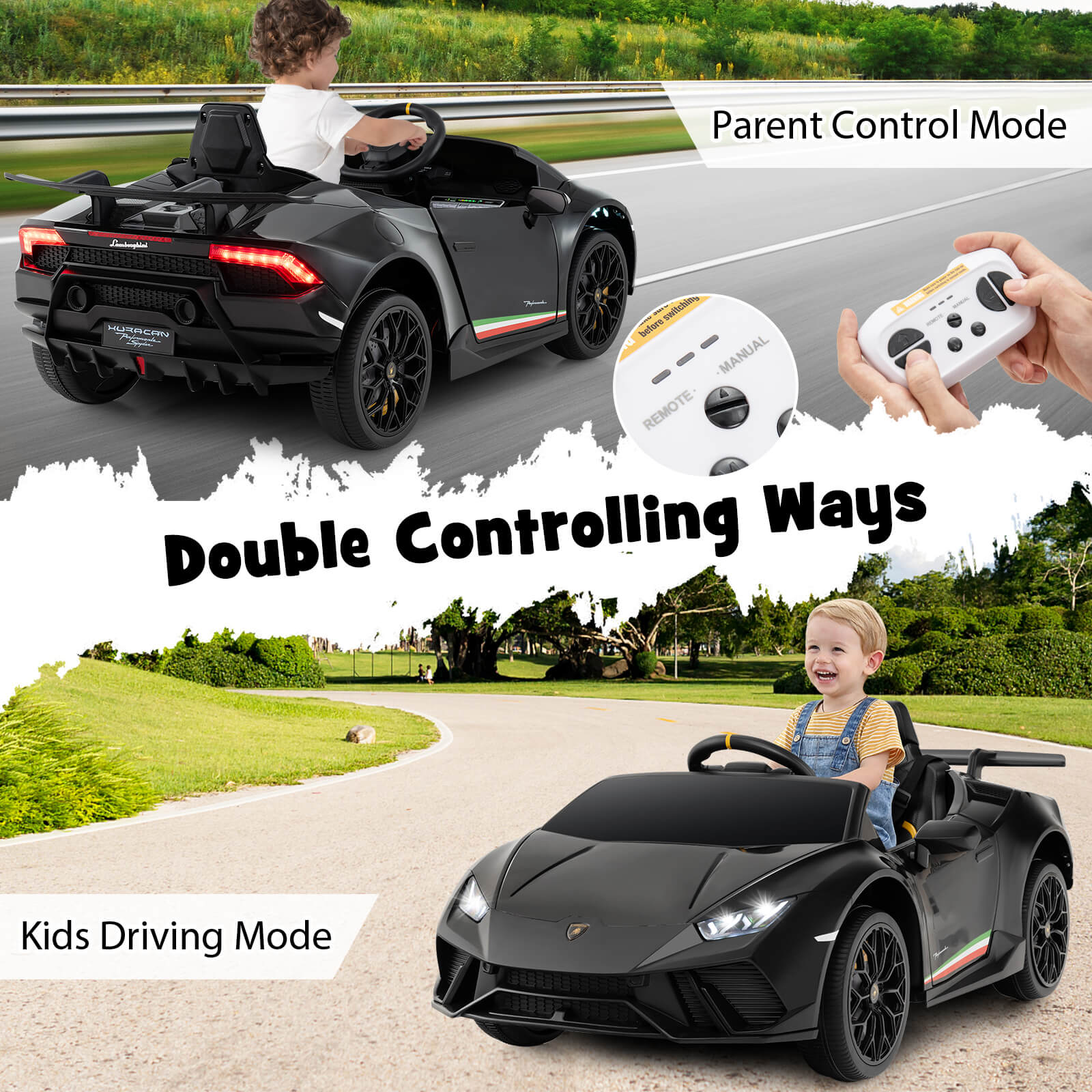 12V Kids Ride on Car Lamborghini with Remote Control and LED Lights-Black