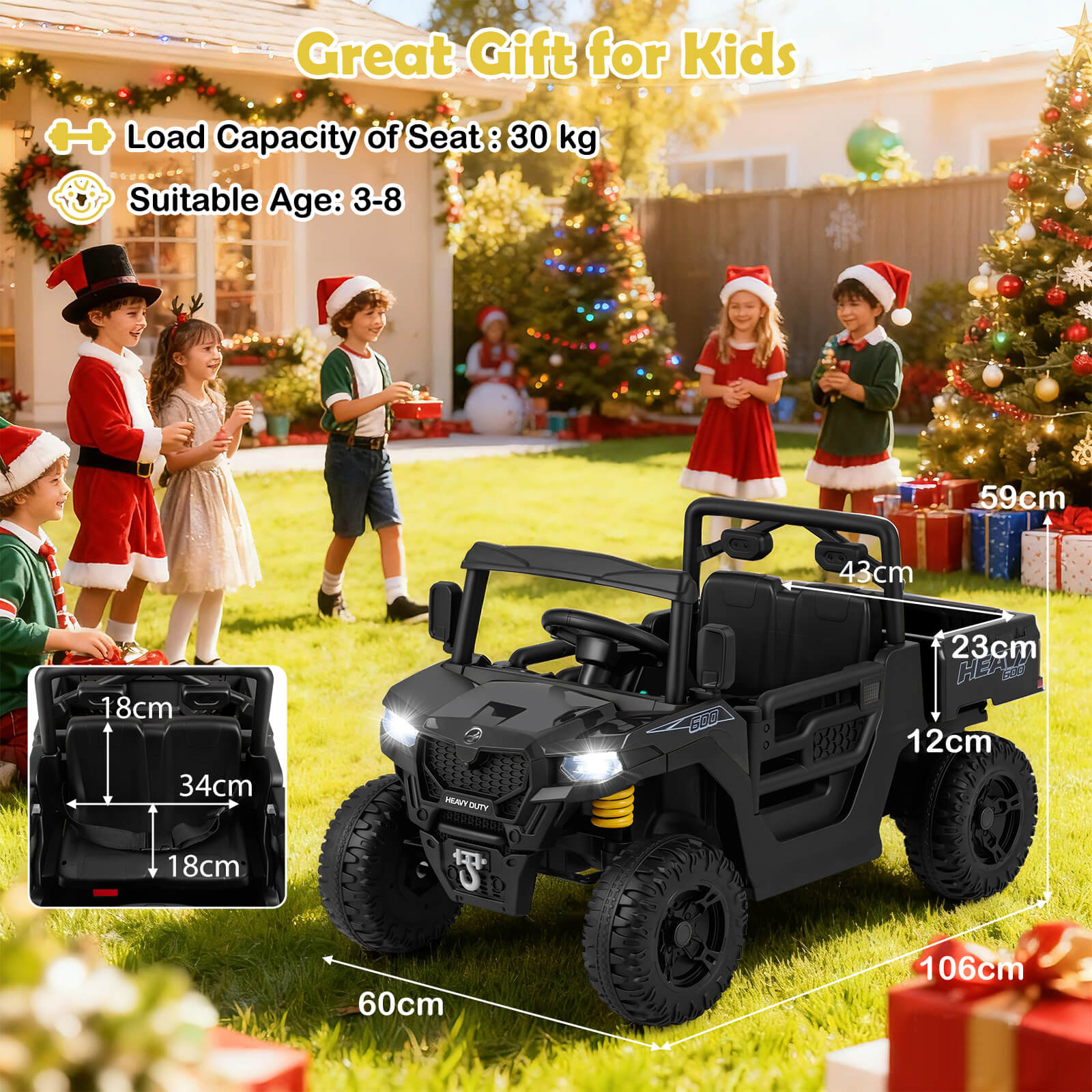 12V Ride on Dump Truck with Electric Dump Bed with Music and Remote Control-Black