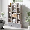 12-Tier Wooden Bookshelf with Folding Drawer for Study Living Room-Grey