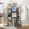 12-Tier Wooden Bookshelf with Folding Drawer for Study Living Room-Grey