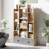 12-Tier Wooden Bookshelf with Folding Drawer for Study Living Room-Natural