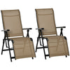 Outdoor Set of 2 Outdoor Sun Lounger 10-Position Adjustable Texteline Folding Reclining Chairs with Footrest for Patio Garden, Beige