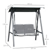 Outsunny 2 Seater Garden Swing Seat Swing Chair, Outdoor Canopy Swing Bench with Adjustable Shade, Metal Frame and Texteline Seat, Dark Grey