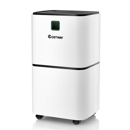 12L Ultra-quiet, Portable, Electric Dehumidifier with 3 Modes, front view with wheels