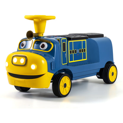 12V 2-Seater Ride on Train Licensed Chuggington in blue with yellow accents, a fun toy for children