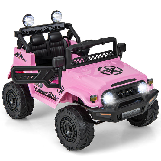 12V 7Ah Licensed Toyota FJ Cruiser Electric Car in pink, a ride-on toy with chunky wheels and lights