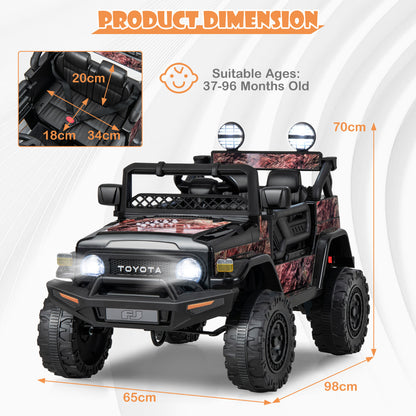 Kids electric car with dimensions shown for height width and depth