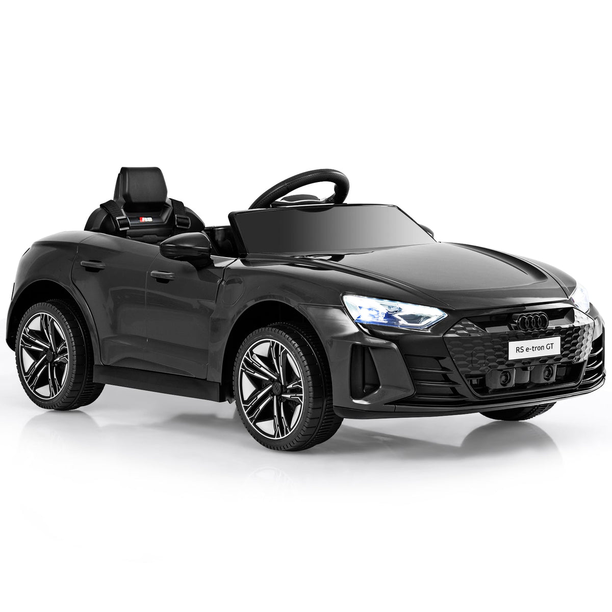 12V Audi Licensed Electric Kids Ride On Car in black, shown from the front three-quarter angle