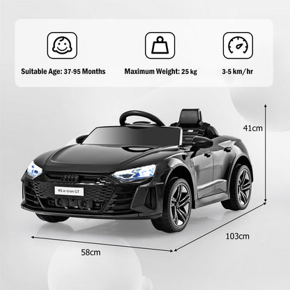 Black kids electric car with dimensions indicated for length, height, and width