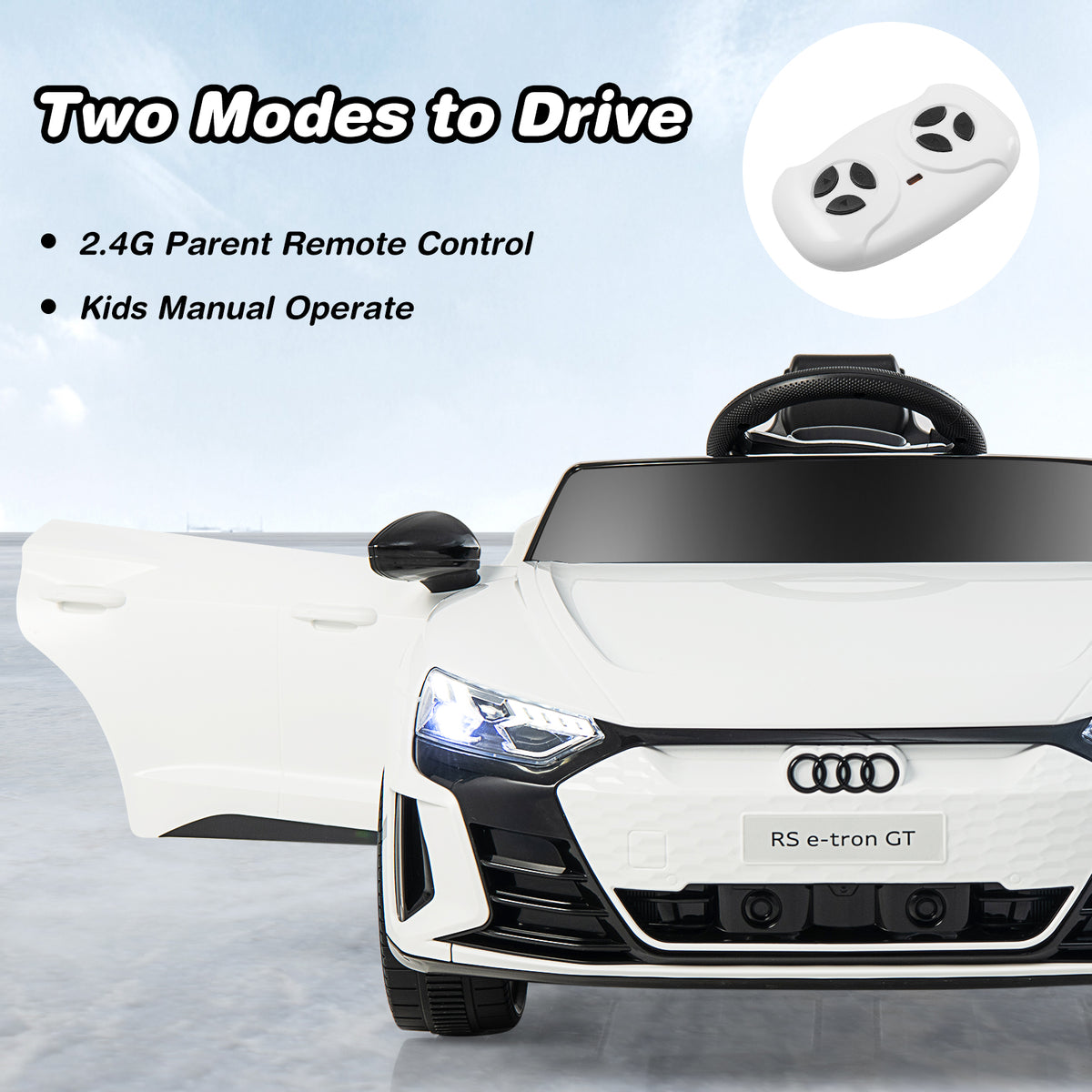 This kids electric car has two modes of drive: parent remote control and manual operation