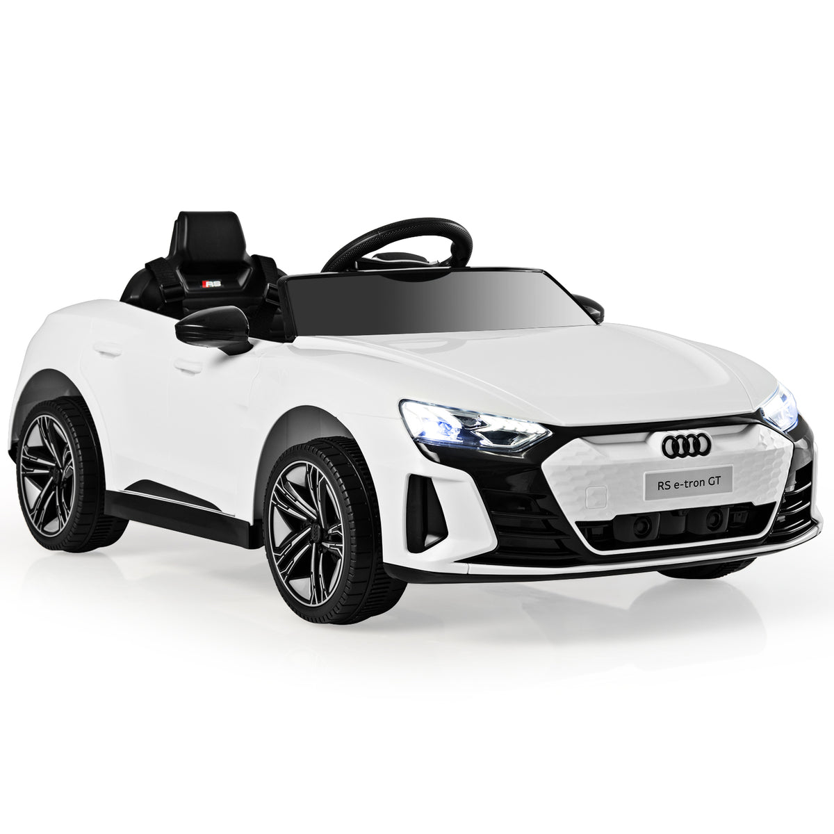 12V Audi Licensed Electric Kids Ride On Car in white, front three quarter view