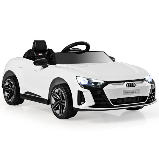 12V Audi Licensed Electric Kids Ride On Car in white, front three quarter view