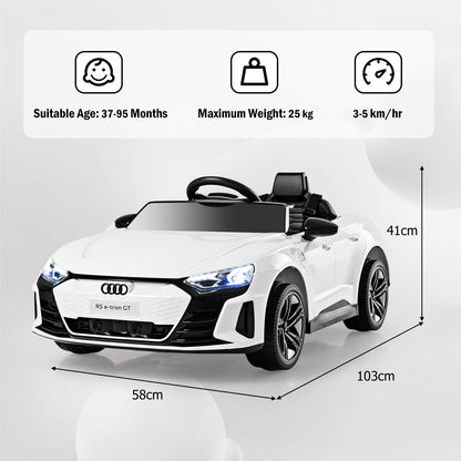 Dimensions of the white kids electric car, showing height, width and depth