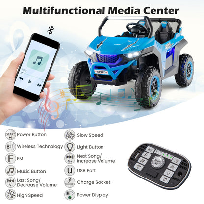 The kids electric car showing the media centre functions and mobile phone connectivity