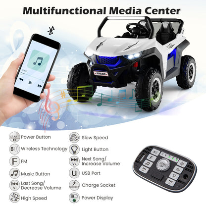 Close up of the multifunctional media centre and remote control for the kids electric car