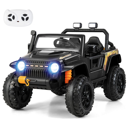12V Battery Powered Electric Parent-Child Ride on Car in black with a remote control