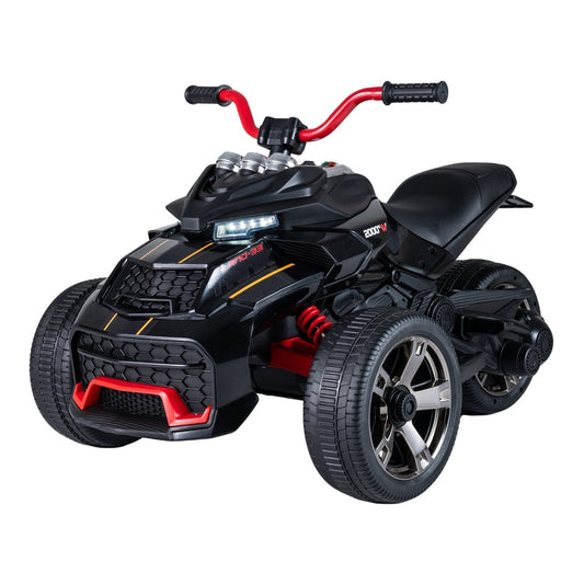 12V Battery Powered Kids Ride on ATV in black with red accents and lights