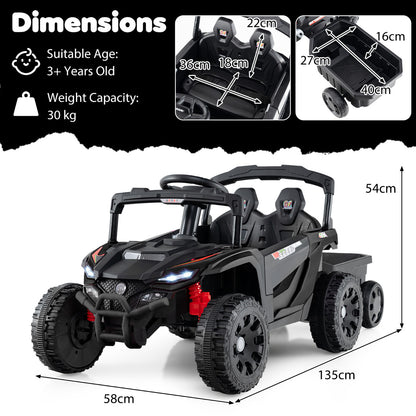 The kids electric tractor shown with technical lines indicating its overall dimensions