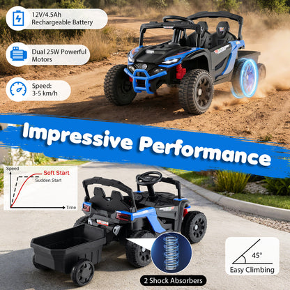 Kids electric tractor with trailer showing performance features