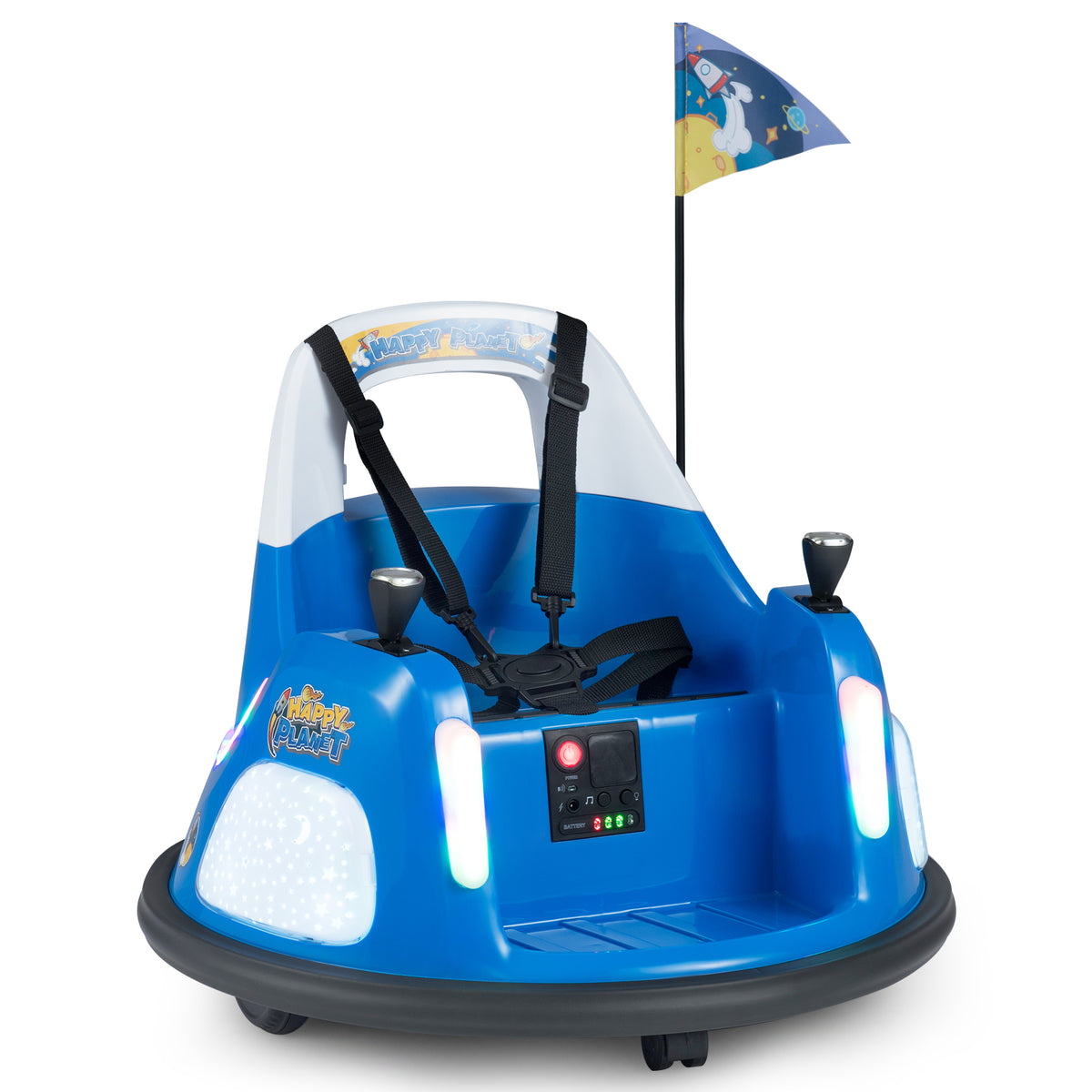 12V Bumper Car for Kids with Remote Control and Lighting Modes-Blue, a blue electric ride-on toy with a safety belt and
