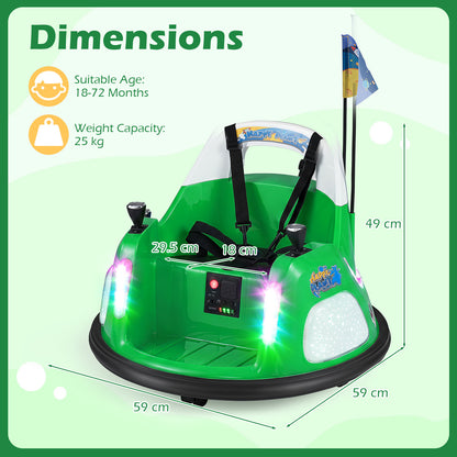 Dimensions diagram for the green kids electric bumper car showing measurements