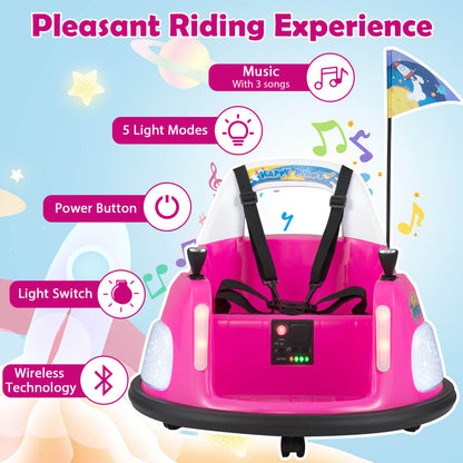 Pink electric bumper car showing light modes and music features