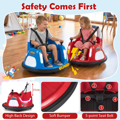 Two kids electric cars showing safety features like a high back design and soft bumper