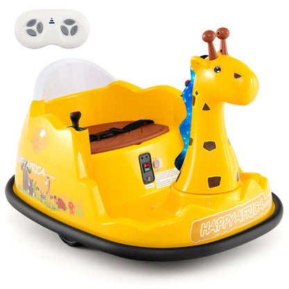 12V Bumper Car Giraffe Toddler 360° Spinning Ride on Toy-Yellow with remote control