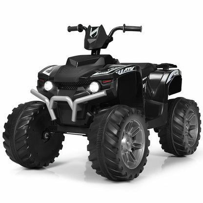 12v Electric Kids Ride On ATV / Quad Bike in black, a front three-quarter view