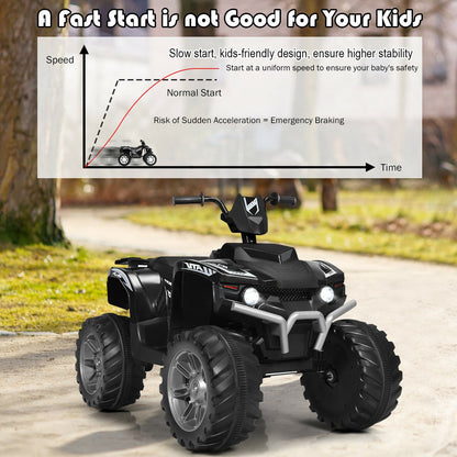 Black electric quad bike with a speed graph overlay
