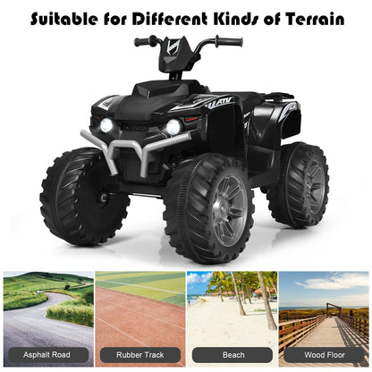 Black electric quad bike shown on different terrains