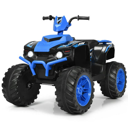 12v Electric Kids Ride On ATV / Quad Bike in blue and black with chunky wheels and front lights