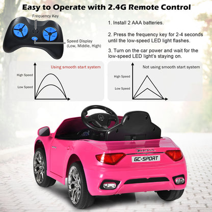 Remote control and speed display graphs for the pink kids electric car