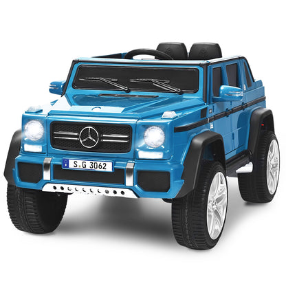 12V Electric Kids Ride On Car in navy blue with bright headlights and white alloy wheels