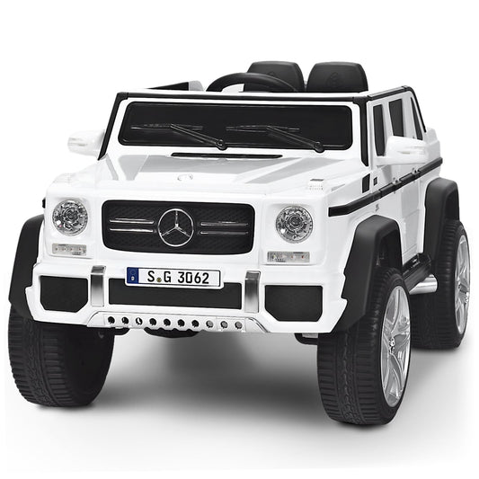 12V Electric Kids Ride On Car in white with black trim and large wheels