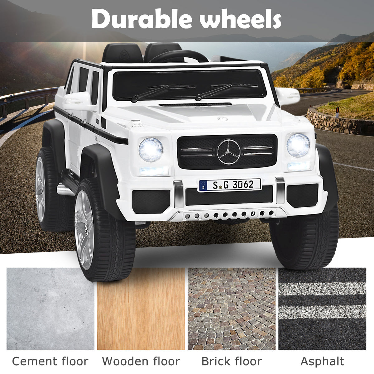 The kids electric car shown above examples of different floor surfaces