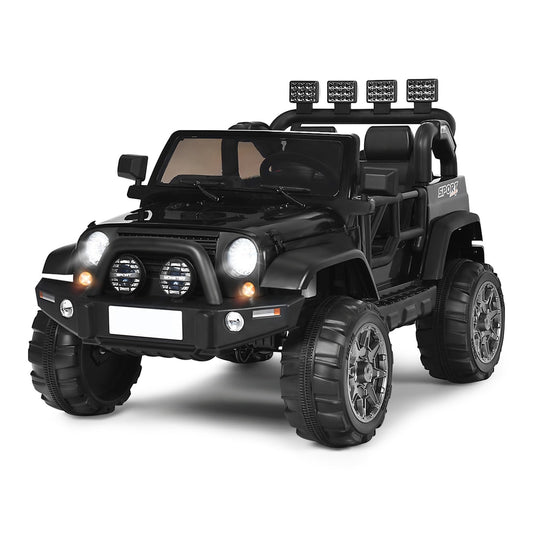 12V Electric Kids Ride On Truck with Remote Control in black, a realistic toy jeep with lights on