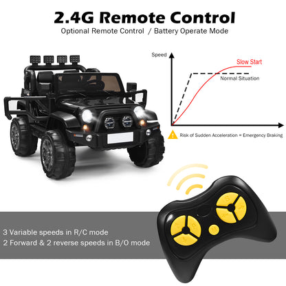 The black kids electric ride on truck with remote control and speed graph