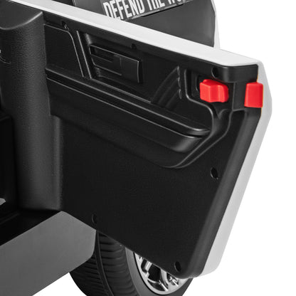 12V Kid Ride on Police Car, the kids electric car with the side door open showing the interior door panel design