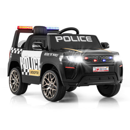 12V Kid Ride on Police Car with bright headlights and flashing red and blue roof lights