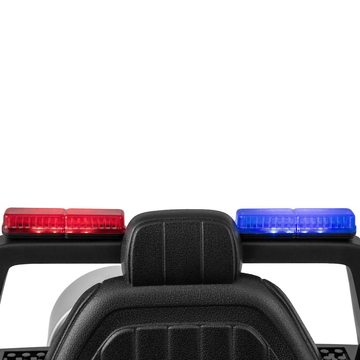 12V Kid Ride on Police Car, the kids electric car featuring red and blue emergency lights mounted on the rear roll bar