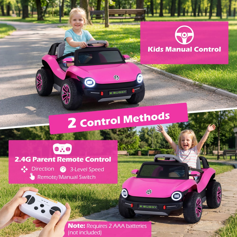 Control methods for the kids electric car showing remote and manual options