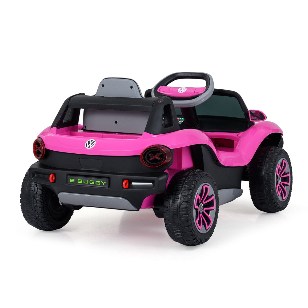 Rear view of the pink kids electric car showing the E BUGGY branding